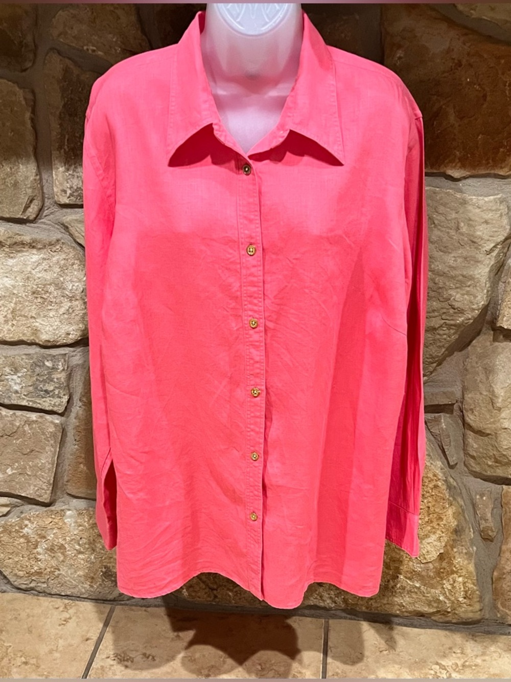 Classic Ralph Lauren Salmon Pink Plus 2X Shirt 100% Linen Gold Tone Buttons L/S